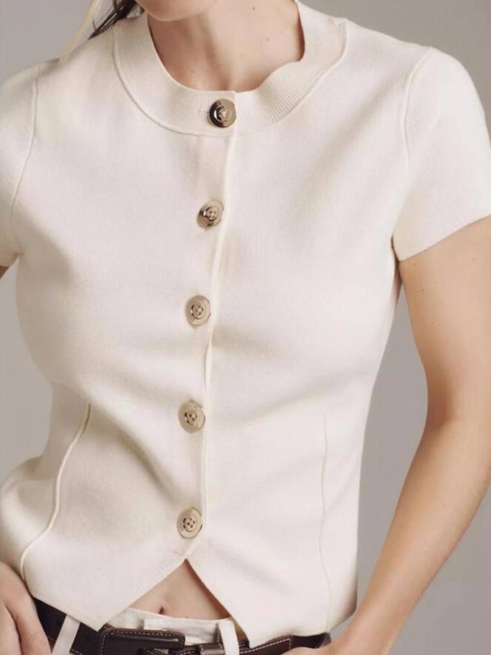 Maeve from Anthropologie Split-Hem Cardigan featuring a button-front closure.  M